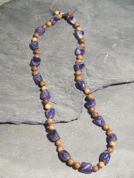 Amethyst-Kette mit Holz, 63cm (Lup150)
