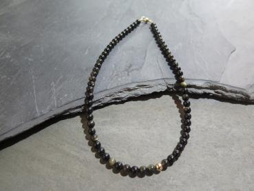 Gold-Obsidiankette mit Goldverschluss (VGO8)
