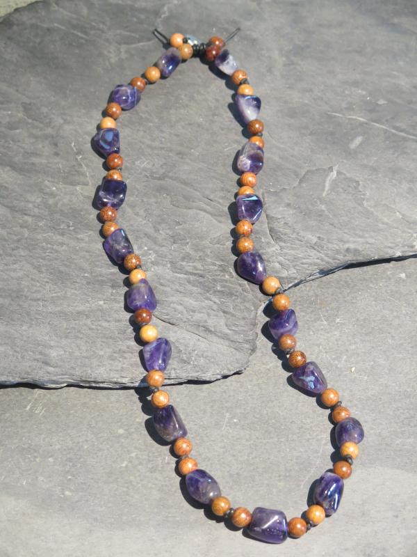 Amethyst-Kette mit Holz, 63cm (Lup150)