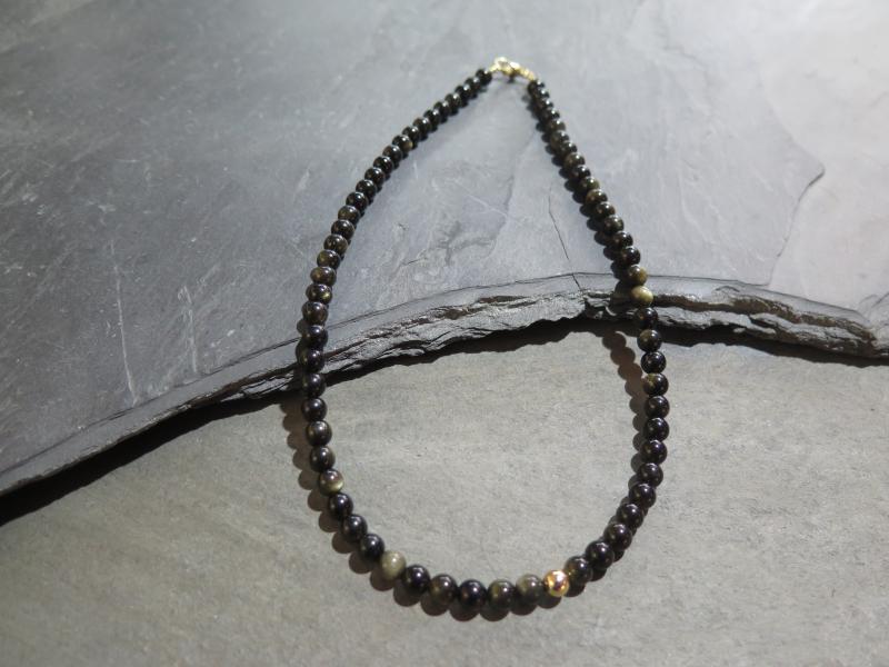 Gold-Obsidiankette mit Goldverschluss (VGO8)