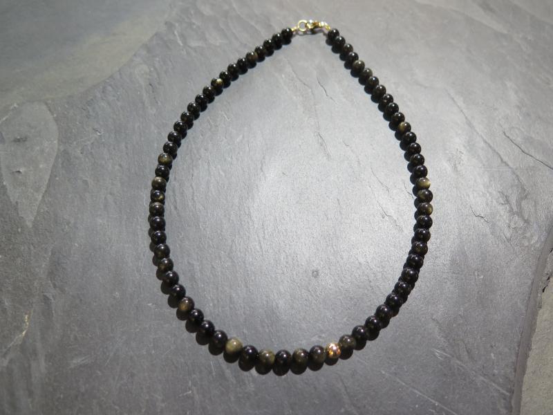 Gold-Obsidiankette mit Goldverschluss (VGO8)